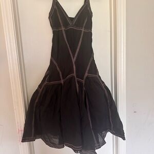 Armani Exchange Black Midi Dress with Contrast Brown Stitching